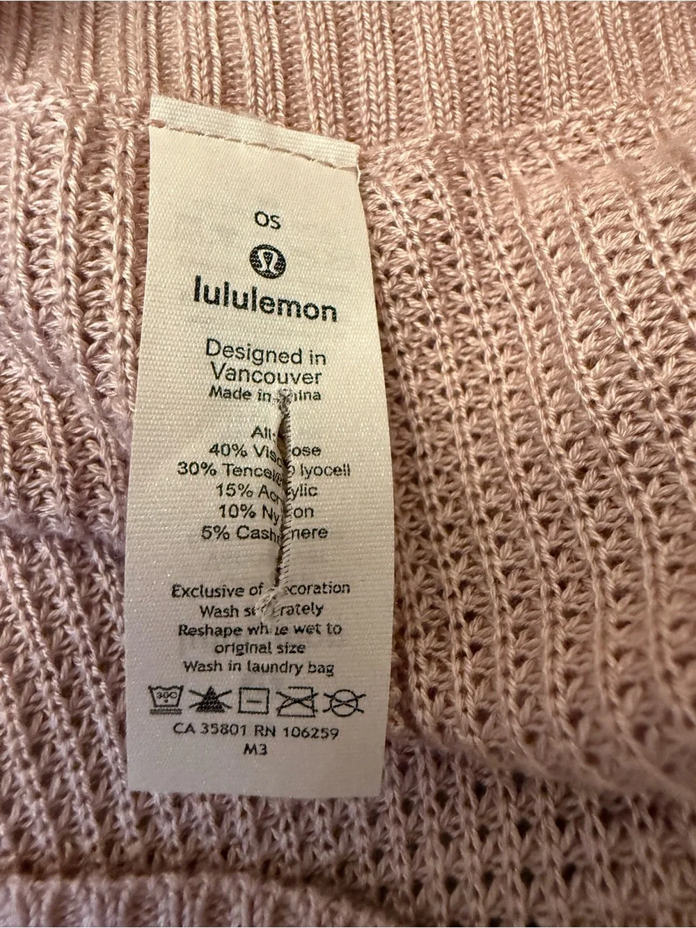 Lululemon NWOT Forward Flow Cape Blush Pink Cashmere Blend Poncho Sweater OS